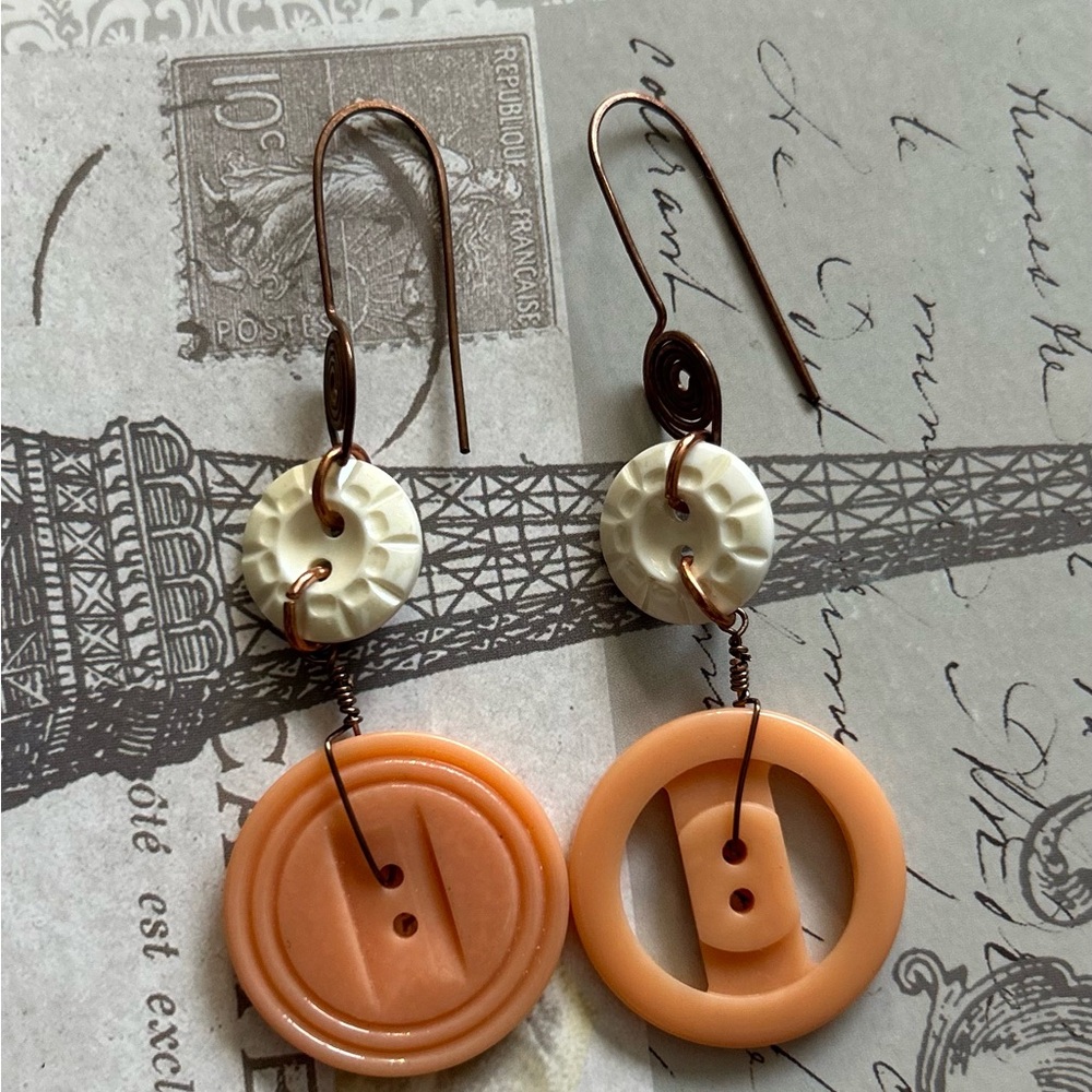 Hand Crafted Earrings with Vintage Buttons
